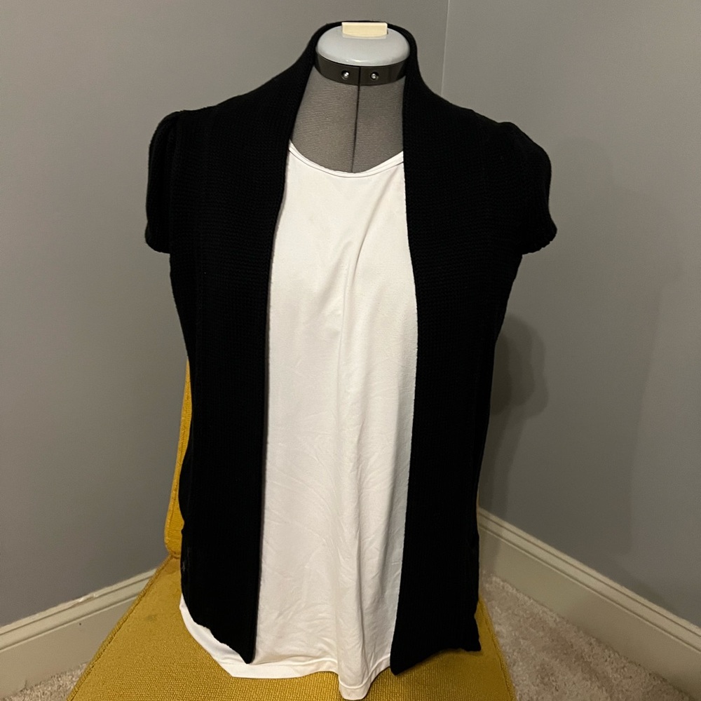Worthington short sleeve open cardigan sweater black women’s L